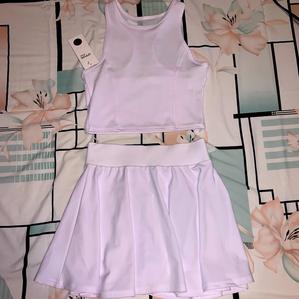 White Tennis Skirt Crop Top 2 Piece Set